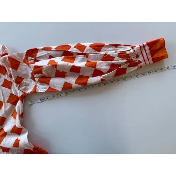 NWT Studio 189 Cotton Maxi Blouson Sleeve Shirt Dress in Orange Size Small